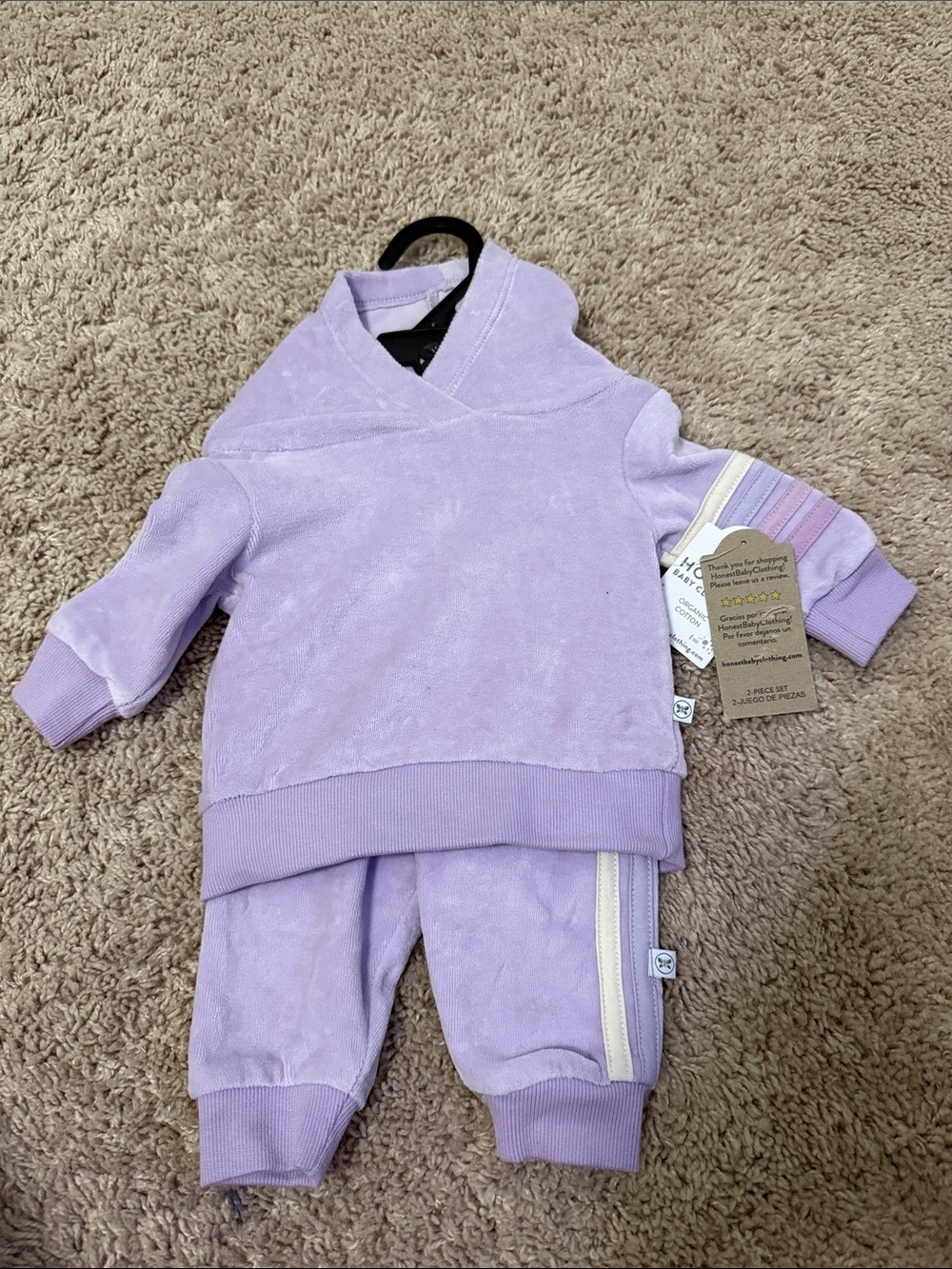 Honest Lilac Baby Hoodie & Jogger Velour Set size Newborn-NWT